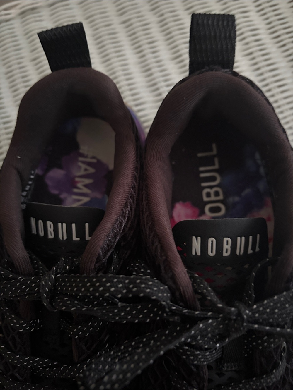 NOBULL Women’s Black Athletic Mesh Trainers with Pink Floral Sole Accent - Picture 5 of 12